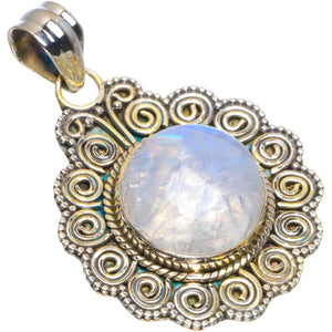 StarGems  Natural Rainbow Moonstone Handmade Unique 925 Sterling Silver Pendant 1.5" B3455