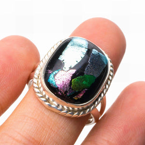 StarGems  Natural Rainbow Dichroic Glass Handmade 925 Sterling Silver Ring 6.5 D9235