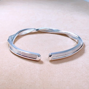 StarGems® Opening Twisted Dull Polished Möbius Ring Handmade 999 Sterling Silver Bangle Cuff Bracelet For Women Cb0091