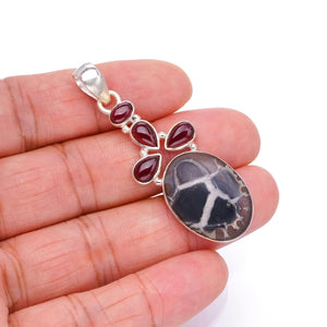 StarGems® Natural Septarian Geode and Amethyst Handmade Vintage 925 Sterling Silver Pendant 2 1/4" S0790