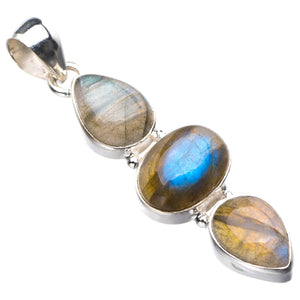 StarGems  Natural Blue Fire Labradorite Handmade 925 Sterling Silver Pendant 2" D9875