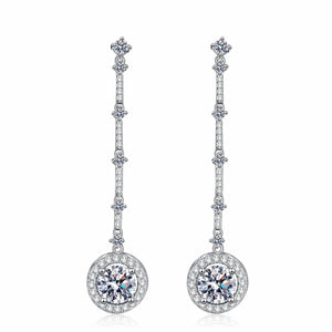 StarGems® Tassel Round 1ct×2 Moissanite 925 Silver Platinum Plated Stud Earrings EX002