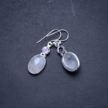 StarGems  Natural Rainbow Moonstone and Amethyst Handmade Unique 925 Sterling Silver Earrings 1.5" X4559