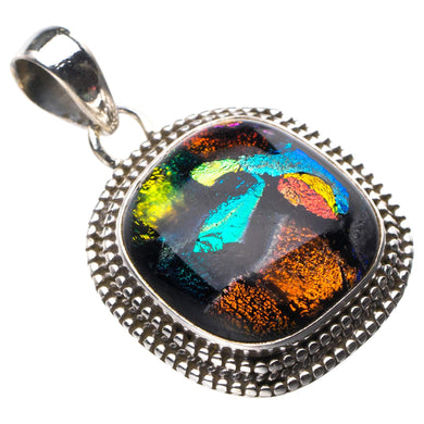 StarGems  Natural Rainbow Dichroic Glass Handmade 925 Sterling Silver Pendant 1.5