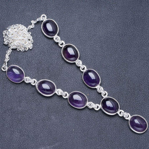 StarGems  Natural Amethyst Handmade Unique 925 Sterling Silver Necklace 17+0.75" Y5453