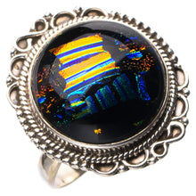 StarGems® Natural Rainbow Dichroic Glass Handmade 925 Sterling Silver Ring 7.75 D9232