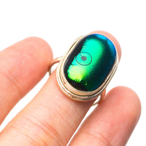 StarGems  Natural Rainbow Dichroic Glass Handmade Mexican 925 Sterling Silver Ring, US Size 5.5 T7356