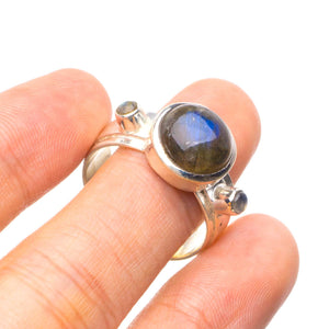 StarGems® Natural Blue Fire Labradorite Handmade Unique 925 Sterling Silver Ring 7.75 Y4529