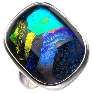 StarGems  Natural Rainbow Dichroic Glass Handmade 925 Sterling Silver Ring 5.25 D4796