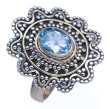 StarGems  Natural Blue Topaz Handmade Boho 925 Sterling Silver Ring, US Size 9 S2528