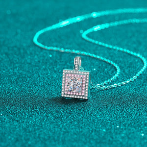 StarGems  Double-Layer Pink Princess Cut 1ct Moissanite 925 Silver Platinum Plated Necklace 40+5cm NX093