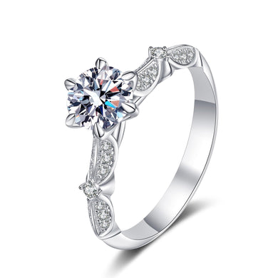 StarGems® Six Prong 1ct Moissanite 925 Silver Platinum Plated Ring RX069