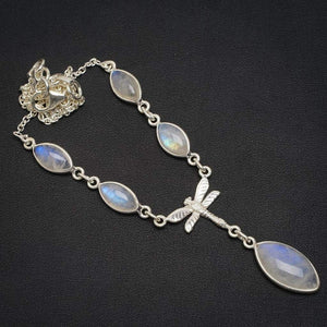 StarGems  Natural Rainbow Moonstone Handmade Unique 925 Sterling Silver Necklace 16.25+1.25" A3187