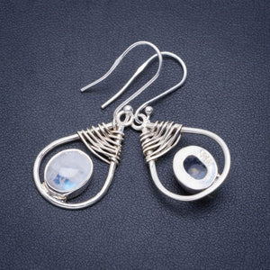 StarGems  Natural Rainbow Moonstone Handmade Unique 925 Sterling Silver Earrings 1.5" A2545