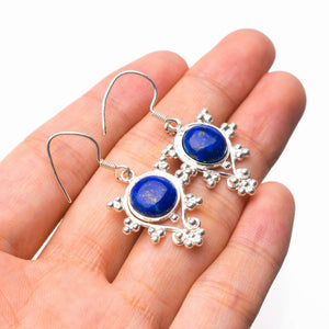 StarGems  Natural Lapis Lazuli Handmade 925 Sterling Silver Earrings 1.75" D6797