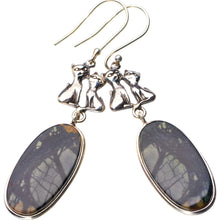 StarGems  Natural Picasso Jasper Cat Handmade 925 Sterling Silver Earrings 2.5" D6886