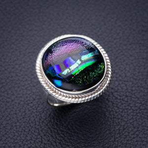 StarGems  Natural Rainbow Dichroic Glass Handmade 925 Sterling Silver Ring 4.75 D7974