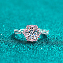 StarGems  Six Prong Pink Flower Cross Band 1ct Moissanite 925 Silver Platinum Plated Ring RX070