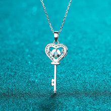 StarGems  Heart&Key-Shape 0.5ct Moissanite 925 Silver Platinum Plated Necklace 40+5cm NX051