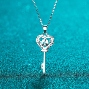 StarGems® Heart&Key-Shape 0.5ct Moissanite 925 Silver Platinum Plated Necklace 40+5cm NX051