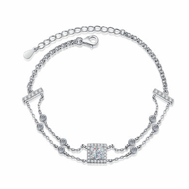 StarGems® Double-Layer Princess Cut 1ct Moissanite 925 Sterling Silver Platinum Plated Adjustable Bracelet For Women 16+5cm  BX023