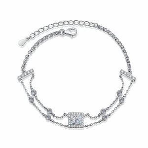 StarGems® Double-Layer Princess Cut 1ct Moissanite 925 Sterling Silver Platinum Plated Adjustable Bracelet For Women BX023