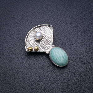 StarGems  Natural Two Otnes Amazonite And River Pearl Handmade 925 Sterling Silver Pendant 1.25" D5830