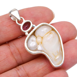 StarGems  Natural Biwa Pearl and Amethyst Handmade Boho 925 Sterling Silver Pendant 2" S0544