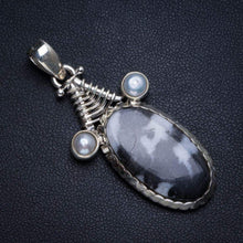 StarGems  Natural Pinolith Jasper and River Pearl Handmade 925 Sterling Silver Pendant 2" T1087