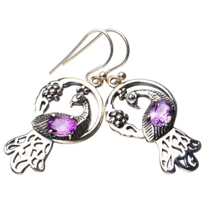 StarGems  Natural Amethyst Peacock Handmade 925 Sterling Silver Earrings 1.75" D6807