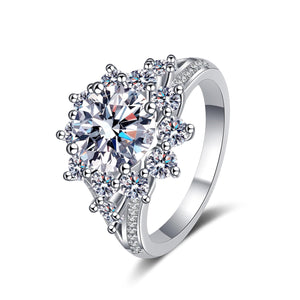 StarGems® Sunflower Four Prong 3ct Moissanite 925 Silver Platinum Plated Ring RX076