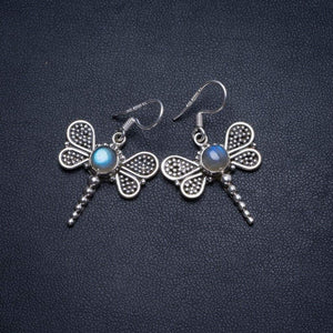 StarGems  Natural Blue Fire Labradorite Handmade Butterfly Shape 925 Sterling Silver Earrings 1 1/4" T5013