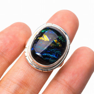 StarGems® Natural Rainbow Dichroic Glass Handmade 925 Sterling Silver Ring 6 D7966