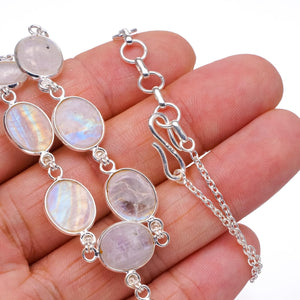 StarGems  Natural Rainbow Moonstone Handmade Boho 925 Sterling Silver Y-Shaped Necklace 17.25" S3381