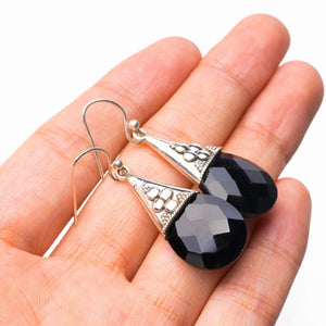 StarGems  Natural Black Onyx Handmade 925 Sterling Silver Earrings 1.75" D7674