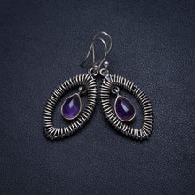 StarGems  Natural Amethyst Handmade Boho Eye Shape 925 Sterling Silver Earrings 1 3/4" T3644