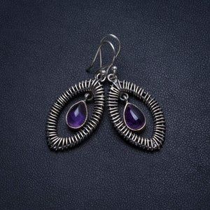 StarGems  Natural Amethyst Handmade Boho Eye Shape 925 Sterling Silver Earrings 1 3/4" T3644