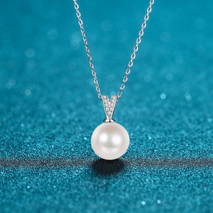 StarGems  10mm River Pearl Minimalist 0.045cttw Moissanite 925 Silver Platinum Plated Necklace 40+5cm NX063