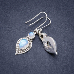 StarGems  Natural Rainbow Moonstone Handmade Unique 925 Sterling Silver Earrings 1.75" A2519