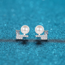 StarGems® 8mm Micro-Mounted AAAA Pearls And 0.264cttw Moissanite 925 Silver Platinum Plated Stud Earrings EX057