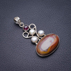 StarGems® Natural Imperial Jasper,River Pearl And Amethyst Handmade 925 Sterling Silver Pendant 2" D5897