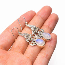 StarGems® Natural Rainbow Moonstone Conch Handmade 925 Sterling Silver Earrings 1.75" D7230