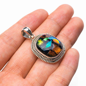 StarGems  Natural Rainbow Dichroic Glass Handmade 925 Sterling Silver Pendant 1.5" D9799