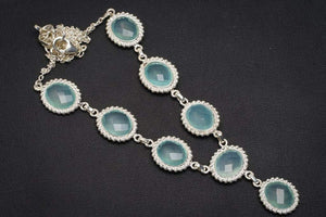 StarGems  Natural Chalcedony Handmade Unique 925 Sterling Silver Necklace 17.25+1.75" A3149