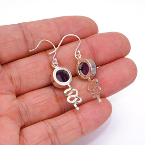 StarGems  Natural Amethyst Snake Handmade Mexican 925 Sterling Silver Earrings 1 1/2" S1731