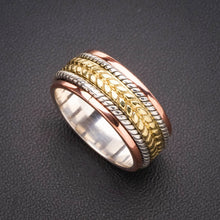 StarGems Natural Spinning Two Tones Wheat Triple-Layer Handmade 925 Sterling Silver Ring A4591