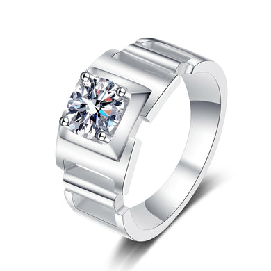 StarGems® Four Prong Hollow-Out Band For Man 1ct Moissanite 925 Silver Platinum Plated Ring RX079