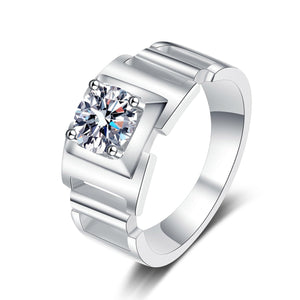 StarGems® Four Prong Hollow-Out Band For Man 1ct Moissanite 925 Silver Platinum Plated Ring RX079