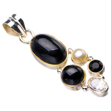 StarGems® Natural Cat Eye,Zircon And River Pearl Handmade 925 Sterling Silver Pendant 1.75" D6205