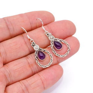 StarGems  Natural Amethyst Handmade Boho 925 Sterling Silver Earrings 1 1/2" S1629